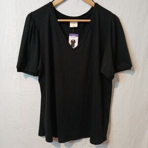 Mod Ref Size XXL Black V- Neck Top Blouse Lightweight Sweater NWT!